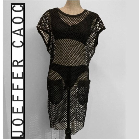 Joeffer Caoc Black Fishnet Coverup Dress​ - Picture 1 of 13